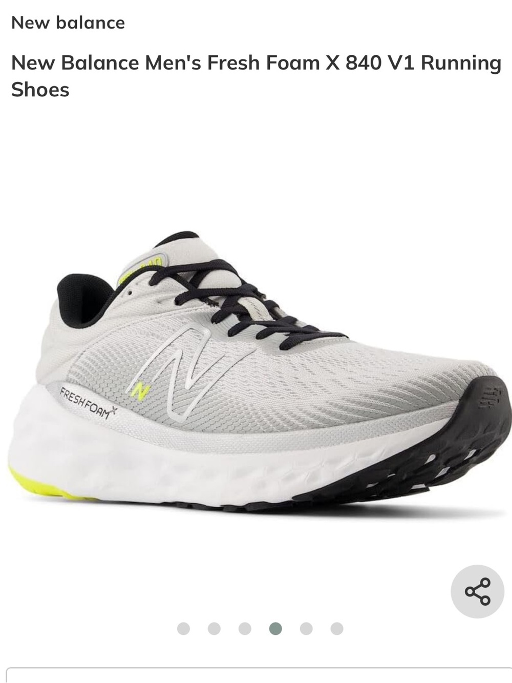 New Balance Men's Running Shoes in Light Gray with Black & Neon Yellow Accents